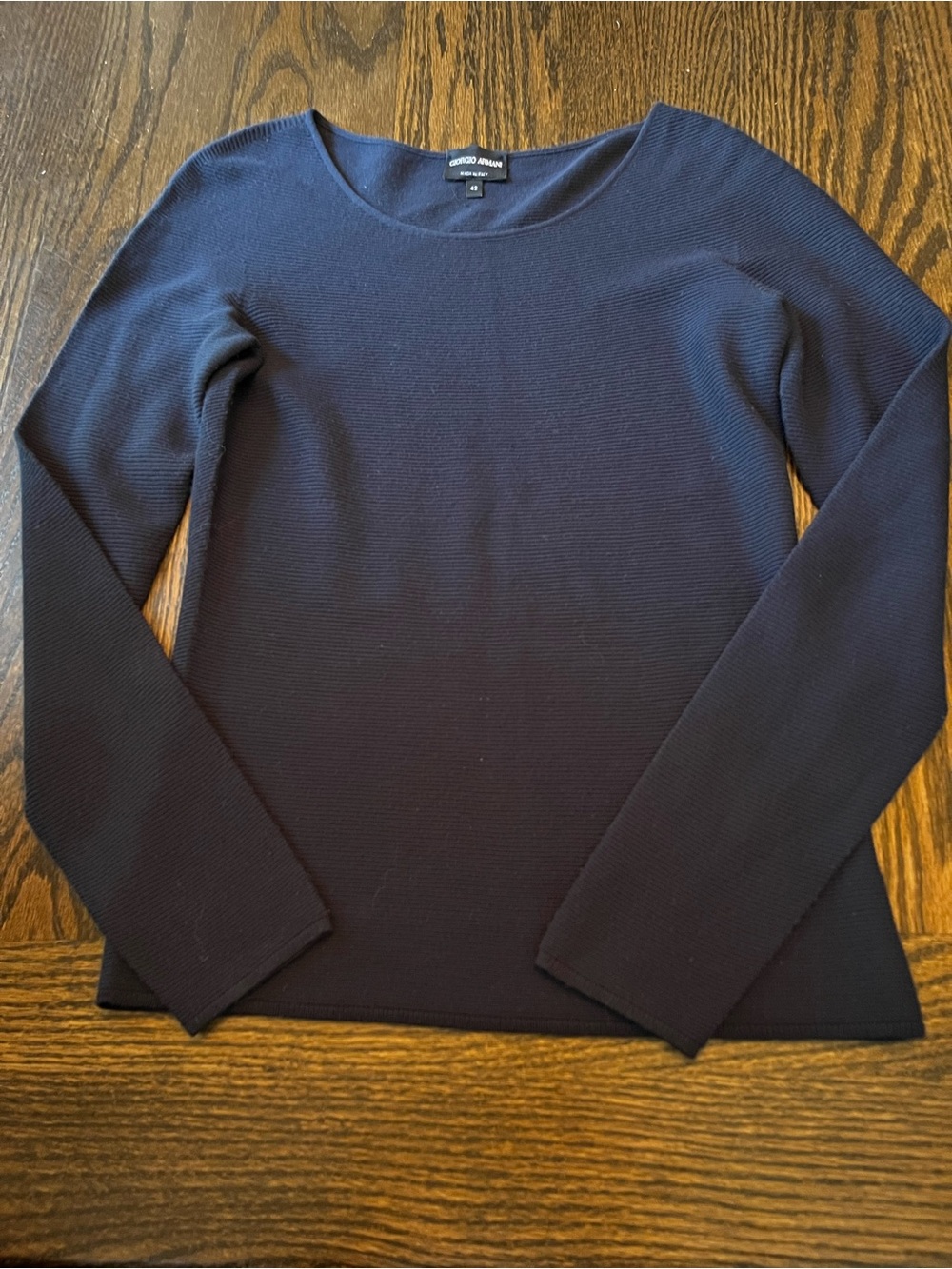 Giorgio Armani Classic Dark Navy Ribbed Scoop Neck Top